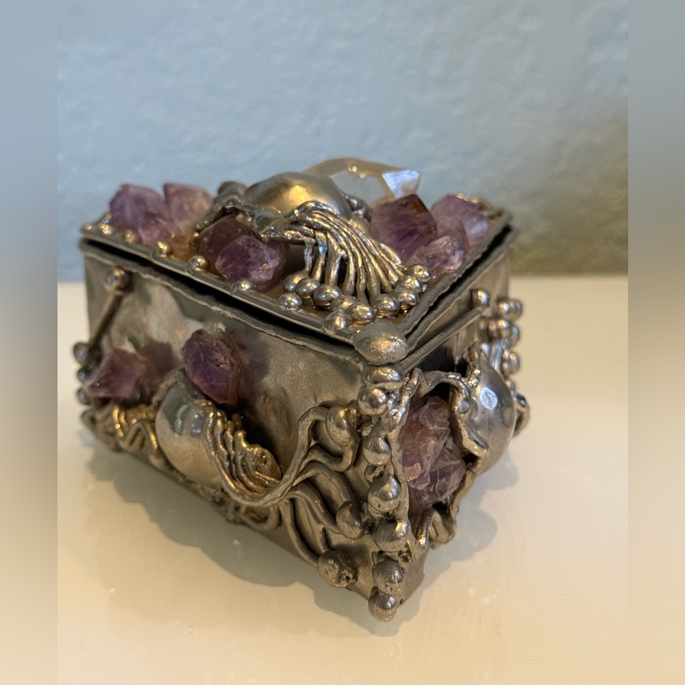vintage Copa Collection box with Amethyst 1970 Silver and Purple Decorative Box
